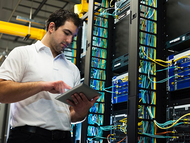A student working with fiber optics